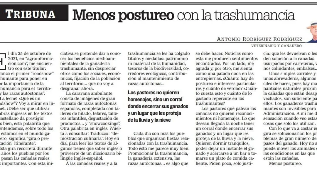 ARTÍCULO “MENOS POSTUREO CON LA TRASHUMANCIA”