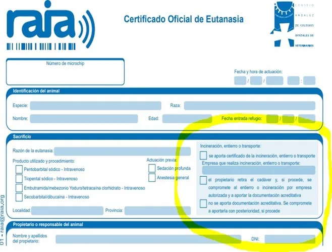 Certificado oficial de eutanasia