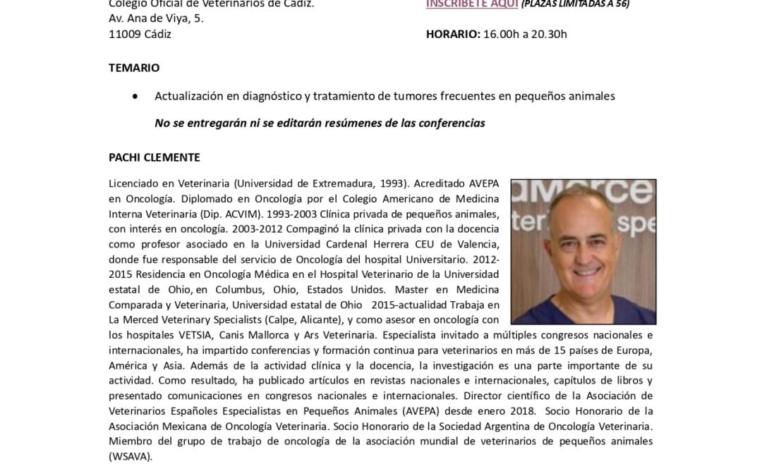 Curso: “Actualización en diagnóstico y tratamiento de tumores frecuentes en pequeños animales”